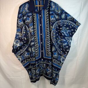 Lands' End Paisley Caftan Cover Up Size 1X Print Button Down Blouse